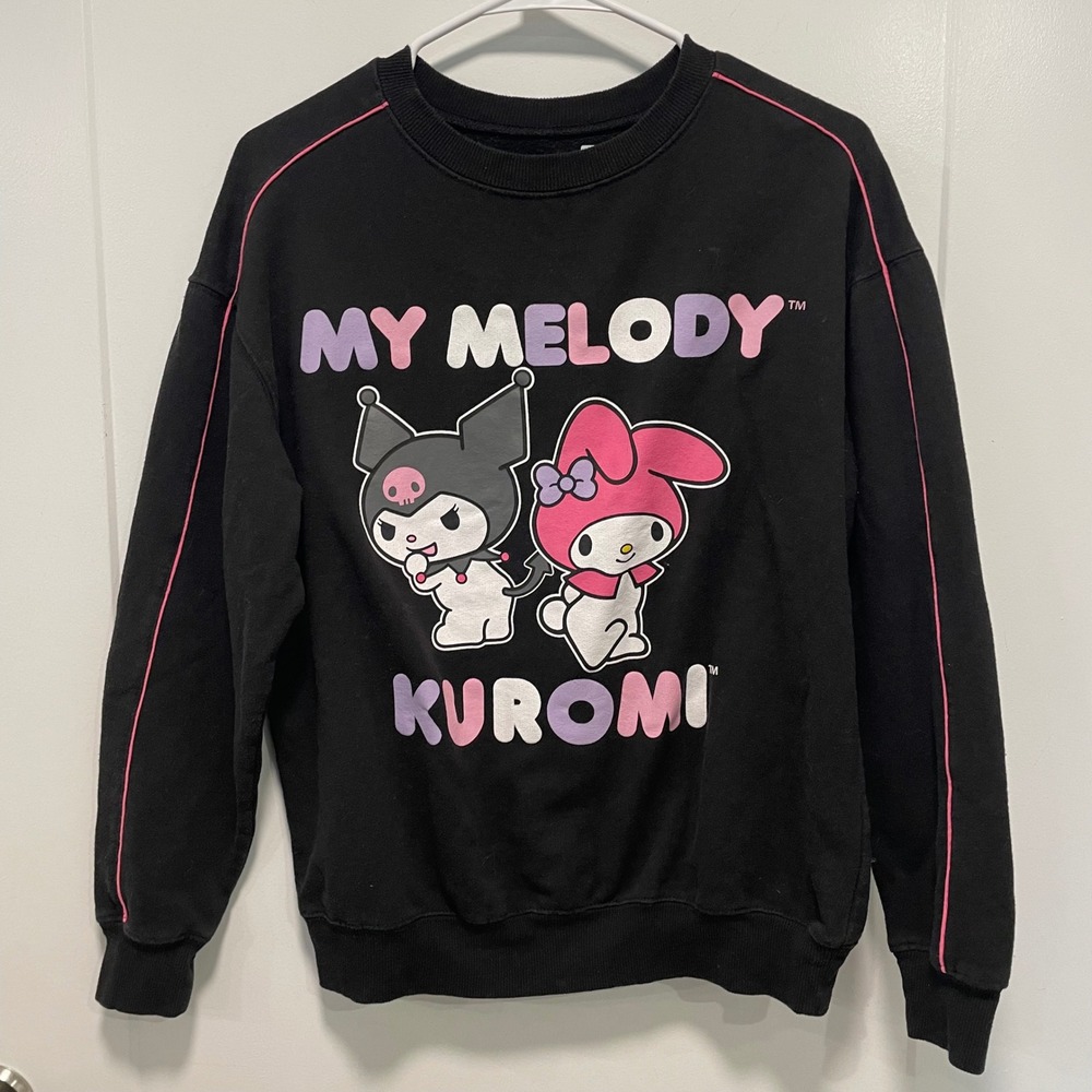 Sanrio My Melody Kuromi Sweatshirt Black Pink Piping Pullover Womens Medium